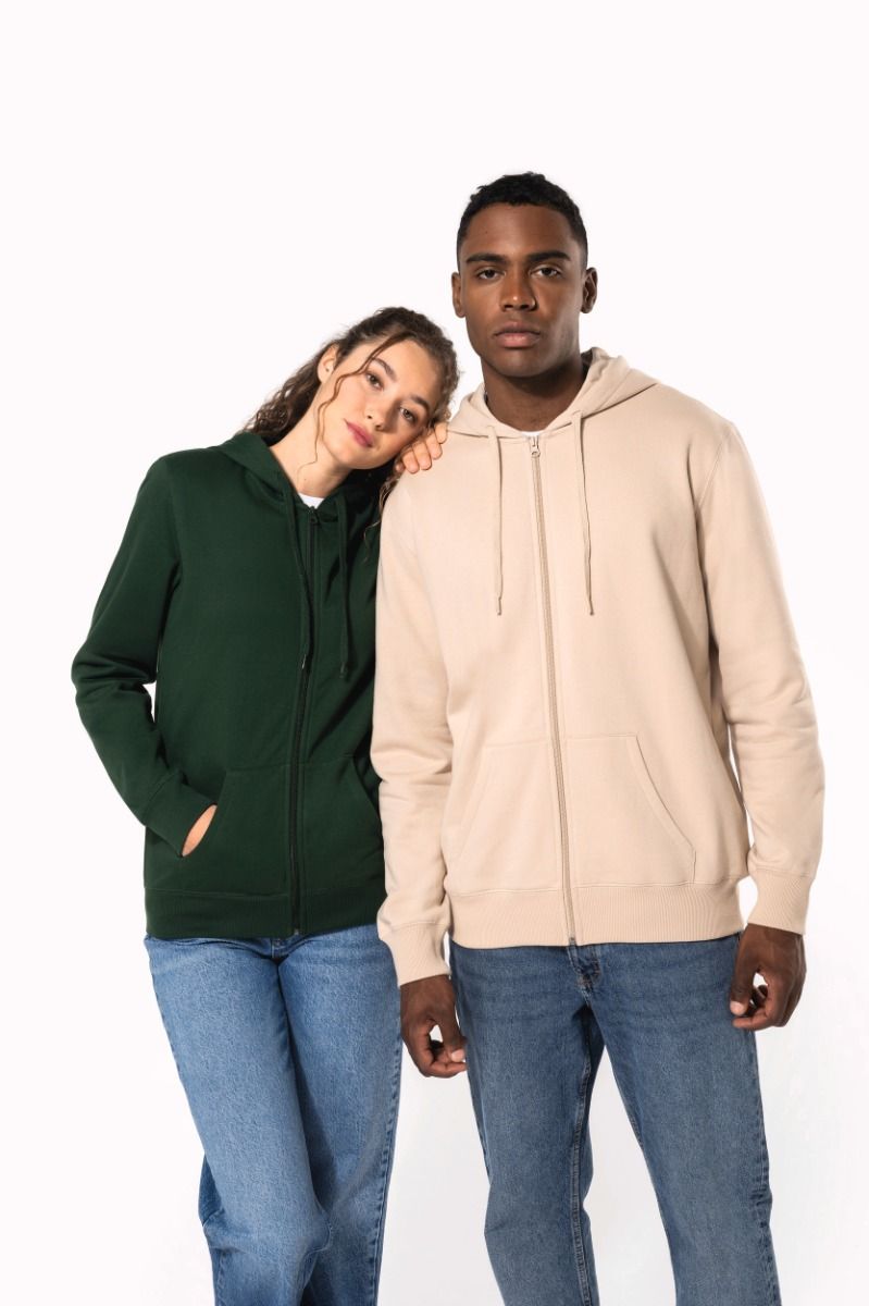 Gerecycleerde sweater met rits en capuchon uniseks