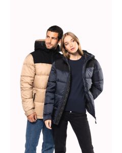 Uniseks tweekleurige gewatteerde parka met capuchon