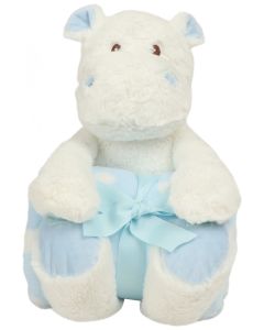 WHITE HIPPO WITH PRINTED FLEECE BLANKET