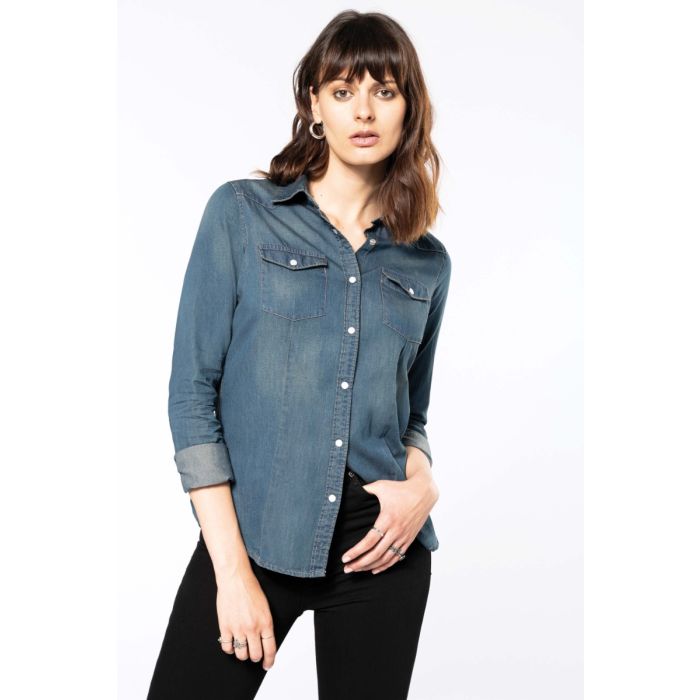 Dames denim blouse lange mouwen