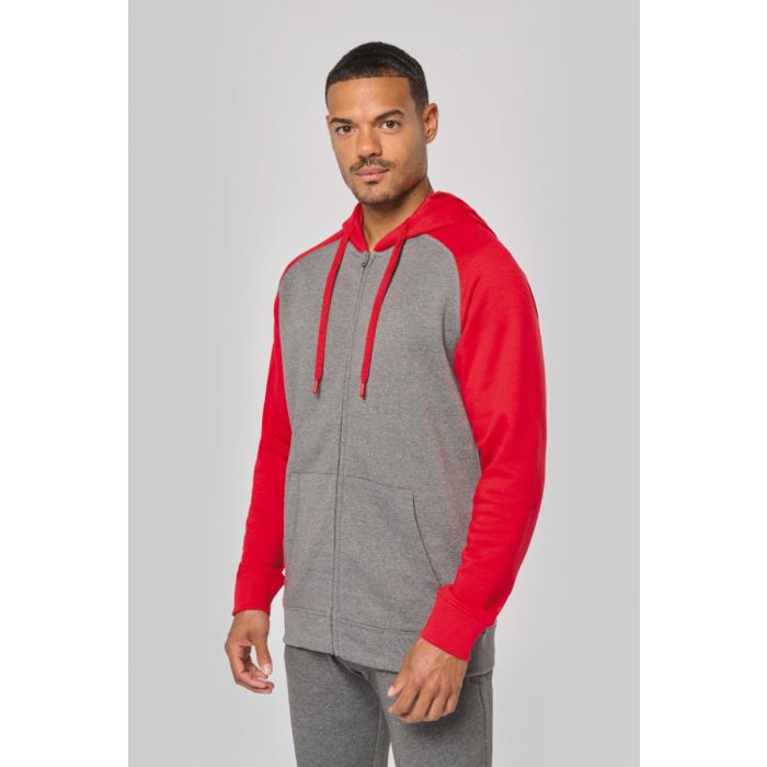 Fleece met rits en tweekleurige capuchon unisex