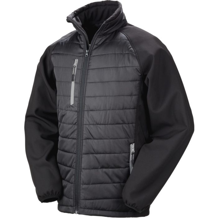 Black compass padded soft shell jacket